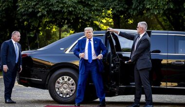 President Donald Trump arrives at the Huis ten Bosch Palace for dinner kicking off the NATO Summit in Hague, Netherlands on June 24, 2025