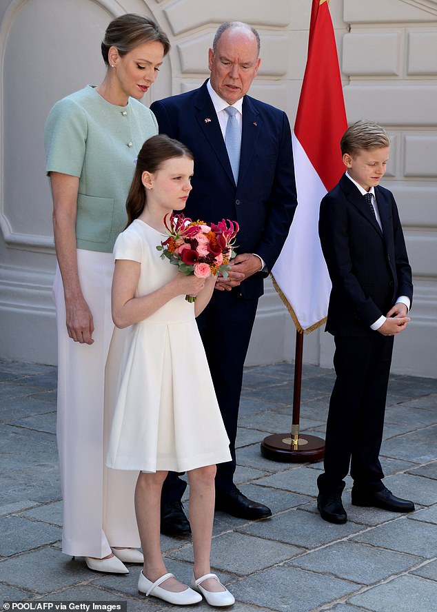 Pictured: Monaco's Royal Family waiting for the arrival of France's President for a two-day state visit at the Prince's Palace in Monaco earlier this month