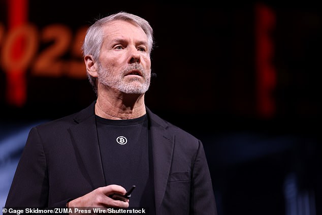 Cryptocurrency investor Michael Saylor (pictured) has squared off with billionaire financial skeptic James Chanos over his huge stockpile of over 500,000 bitcoins, what he refers to as a 'treasury'