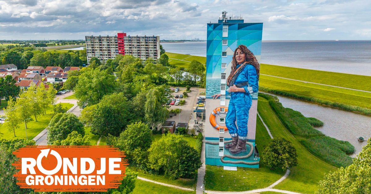 Binnenvaartschipper Liana schittert op de grootste muurschildering van Noord-Nederland