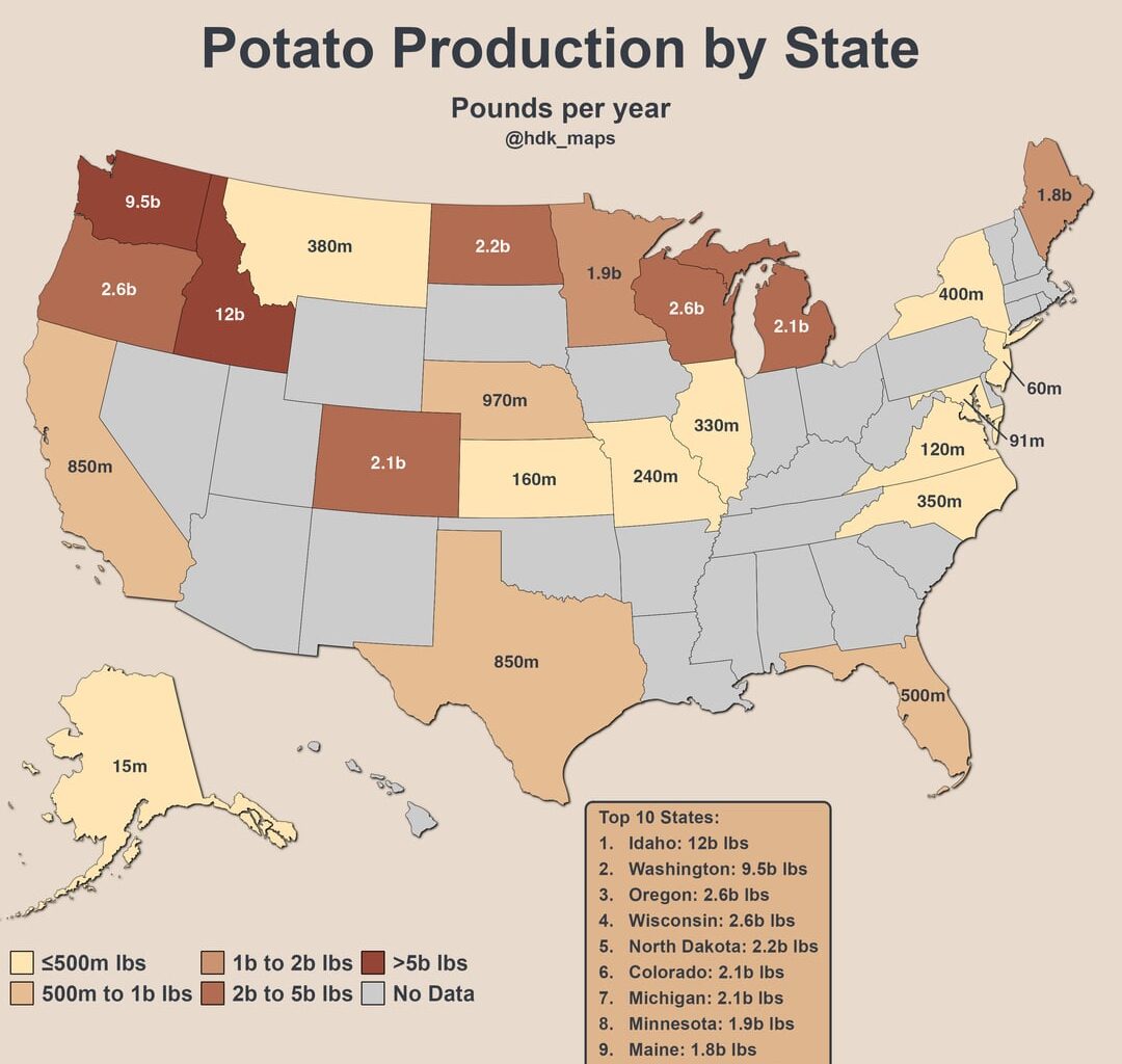 [OC] Potato Production in the US
