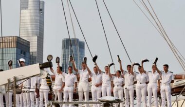 The “Juan Sebastián de Elcano,” training ship which Princess Leonor is training on, arrival in New York.