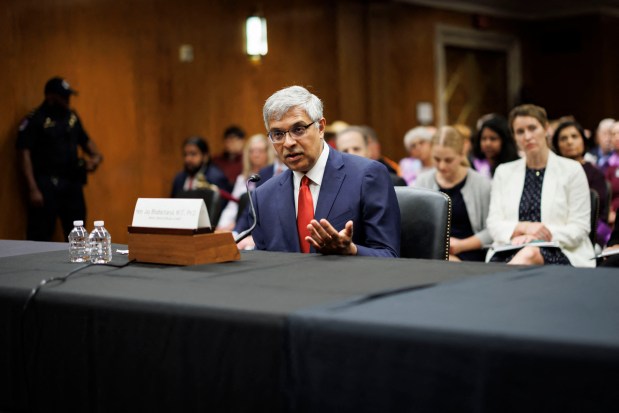 US National Institutes of Health (NIH) Director Jayanta (Jay) Bhattacharya testifies during a Senate Appropriations Committee hearing on Capitol Hill in Washington, DC, on June 10, 2025. Hundreds of workers at the NIH signed a letter to Director Bhattacharya on June 9, openly protesting the Trump administration's cuts to the agency that "undermine the NIH mission" and "harm the health of Americans and people across the globe." (Photo by Ting Shen / AFP) (Photo by TING SHEN/AFP via Getty Images)