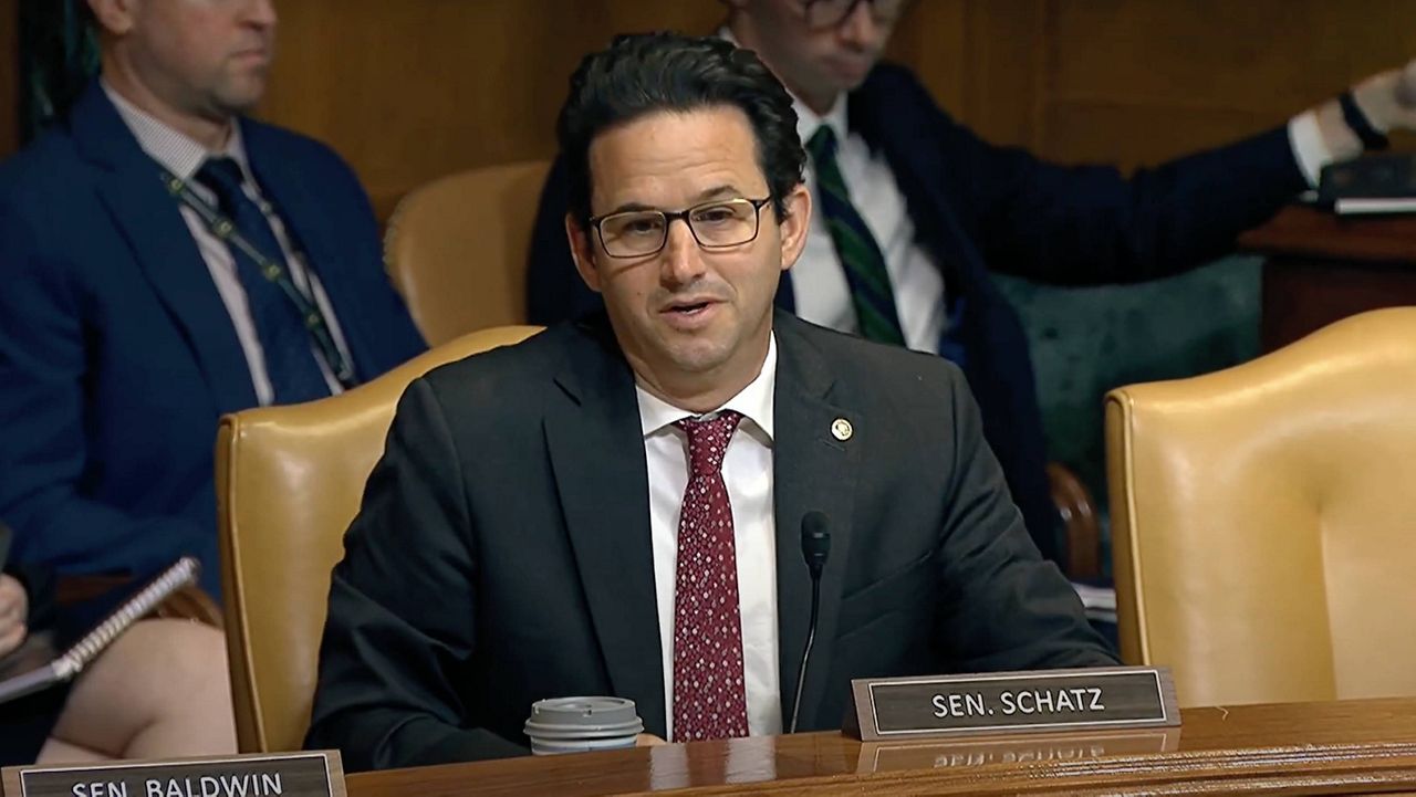 U.S. Sen. Brian Schatz questioned Defense Secretary Pete Hegseth and Chairman of the Joint Chiefs of Staff Gen. Dan Caine during Senate Appropriations Subcommittee on Defense hearing on Wednesday. (Office of U.S. Sen. Brian Schatz)