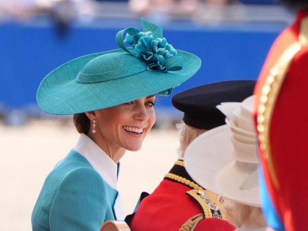 Britain's Kate, The Princess of Wales smiles during the Trooping the Colour, the king's annual birthday parade, at Horse Guards Parade, in London, Saturday, June 14, 2025. (Jonathan Brady/PA via AP)