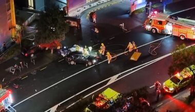 Two people in critical condition after crash in front of Auckland CBD hotel