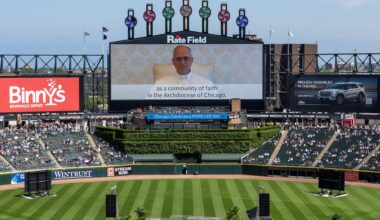 The Archdiocese of Chicago celebrated Pope Leo XIV at the home of the White Sox. The first U.S. pope shared a message on the jumbotron. 