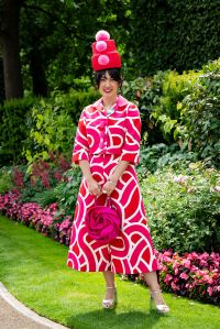 ASCOT, ENGLAND - JUNE 17: Angela Menz (wearing a Lisa Tan hat) attends the 1st day of Royal Ascot on June 17, 2025 in Ascot, England.  (Photo by Kirstin Sinclair/Getty Images for Royal Ascot 2025)