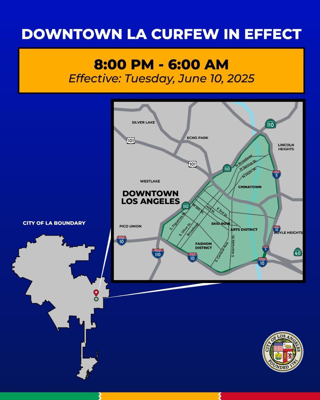 LA Mayor Karen Bass shared a graphic of where in the downtown area the curfew is in effect