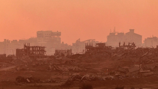 This picture, taken from a position on the Israeli border with the Gaza Strip, shows destroyed buildings in the besieged Palestinian territory on June 11, 2025.(AFP)