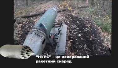 An Ukrainian UGV with the UB-16-57 57mm unguided missile launcher from a helicopter in service with the 93rd Brigade.