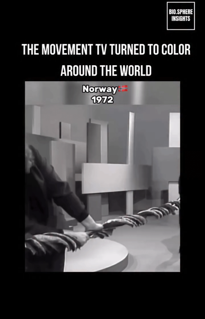 The movement tv turned to colour around the world (Norway was just the best)