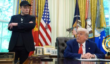 President Donald Trump speaks during a news conference with Elon Musk in the Oval Office of the White House.