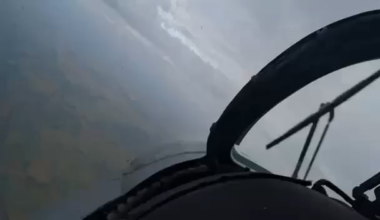 Cockpit view of a Ukrainian MI-24 helicopter shooting down an Iranian / Russian "Shahed" UAV.