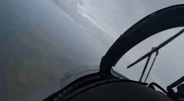 Cockpit view of a Ukrainian MI-24 helicopter shooting down an Iranian / Russian "Shahed" UAV.