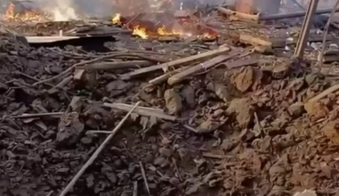 Destruction caused by a Russian aerial bomb strike on civilians in the village of Khotiyivka, Semenivka district, Chernihiv region, local informs