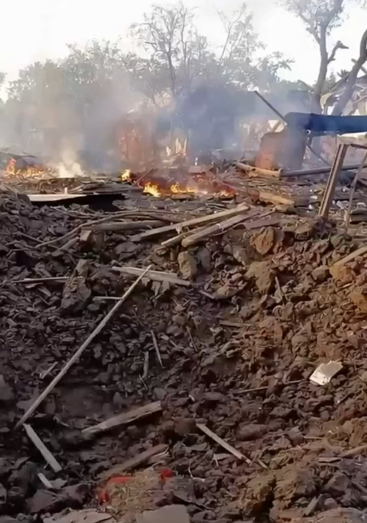 Destruction caused by a Russian aerial bomb strike on civilians in the village of Khotiyivka, Semenivka district, Chernihiv region, local informs