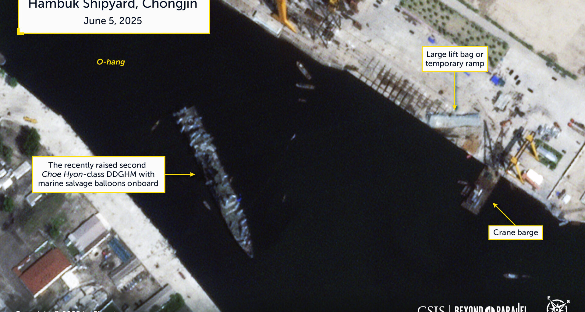 A North Korean frigate that partially submerged during a launch ceremony mishap is now floating.