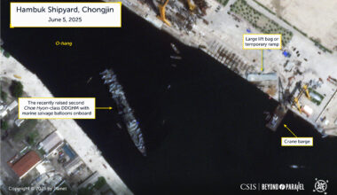 A North Korean frigate that partially submerged during a launch ceremony mishap is now floating.