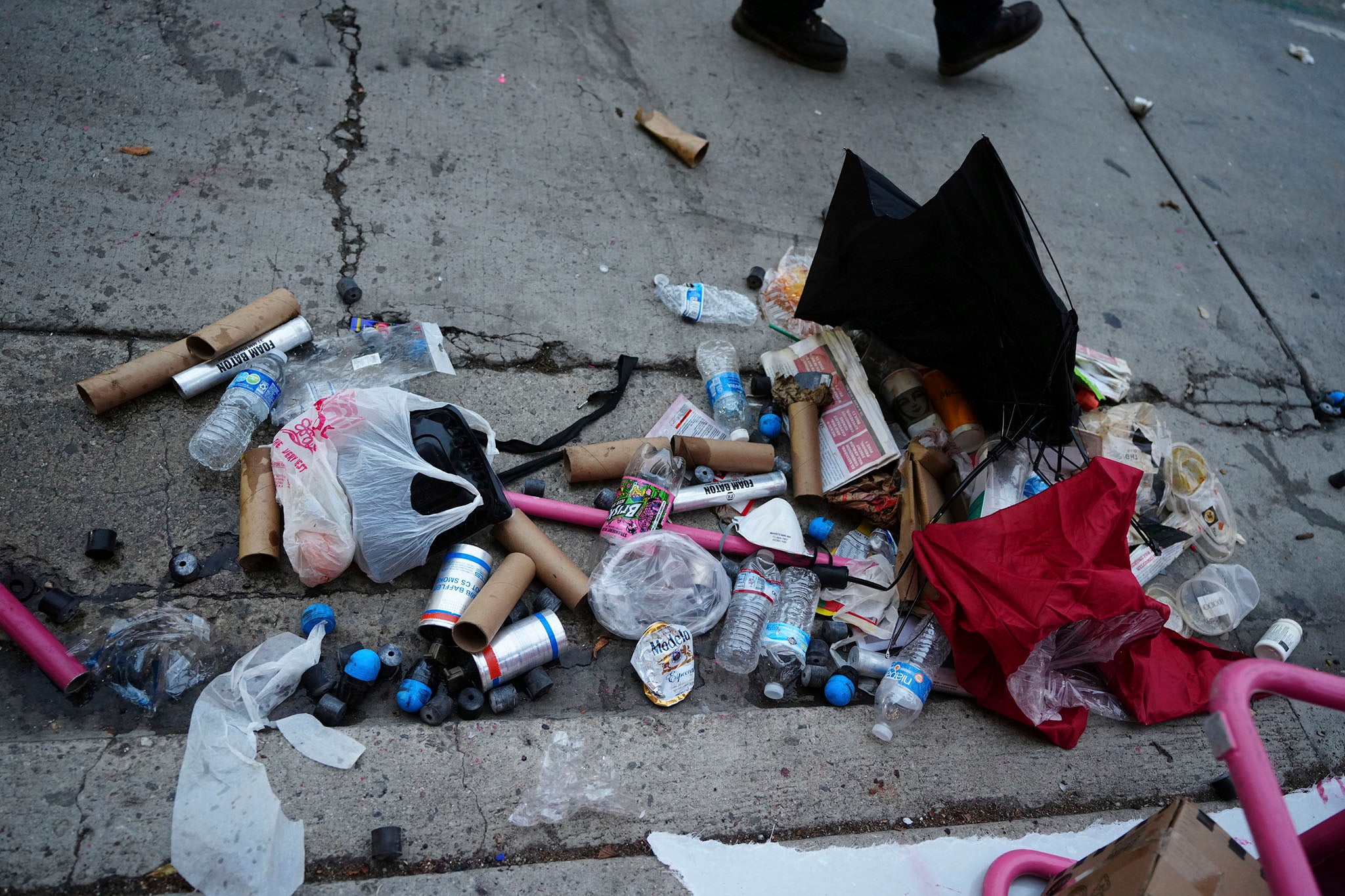 Amid the debris littering the streets are ‘sponge bullet’ casings that police fired at protestors