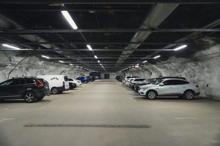 Parking places in the Merihaka civil defence shelter are pictured on March 27, 2025 in Helsinki, Finland. Swimming pools, playgrounds, and even amusement parks: Finland's underground facilities, which can serve as bomb shelters, are inspiring many of the Nordic country's allies as Europe seeks to strengthen its war preparedness. (Photo by Alessandro RAMPAZZO / AFP) / TO GO WITH AFP STORY by Anna KORKMAN (Photo by ALESSANDRO RAMPAZZO/AFP via Getty Images)
