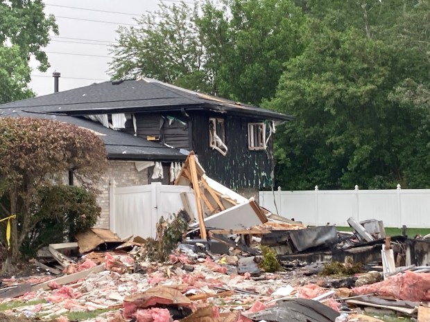 Damage to a home just north of a house that exploded Thursday, June 12, 2025, on the 14100 block of South Kenneth Court in Crestwood. (Mike Nolan/Daily Southtown)