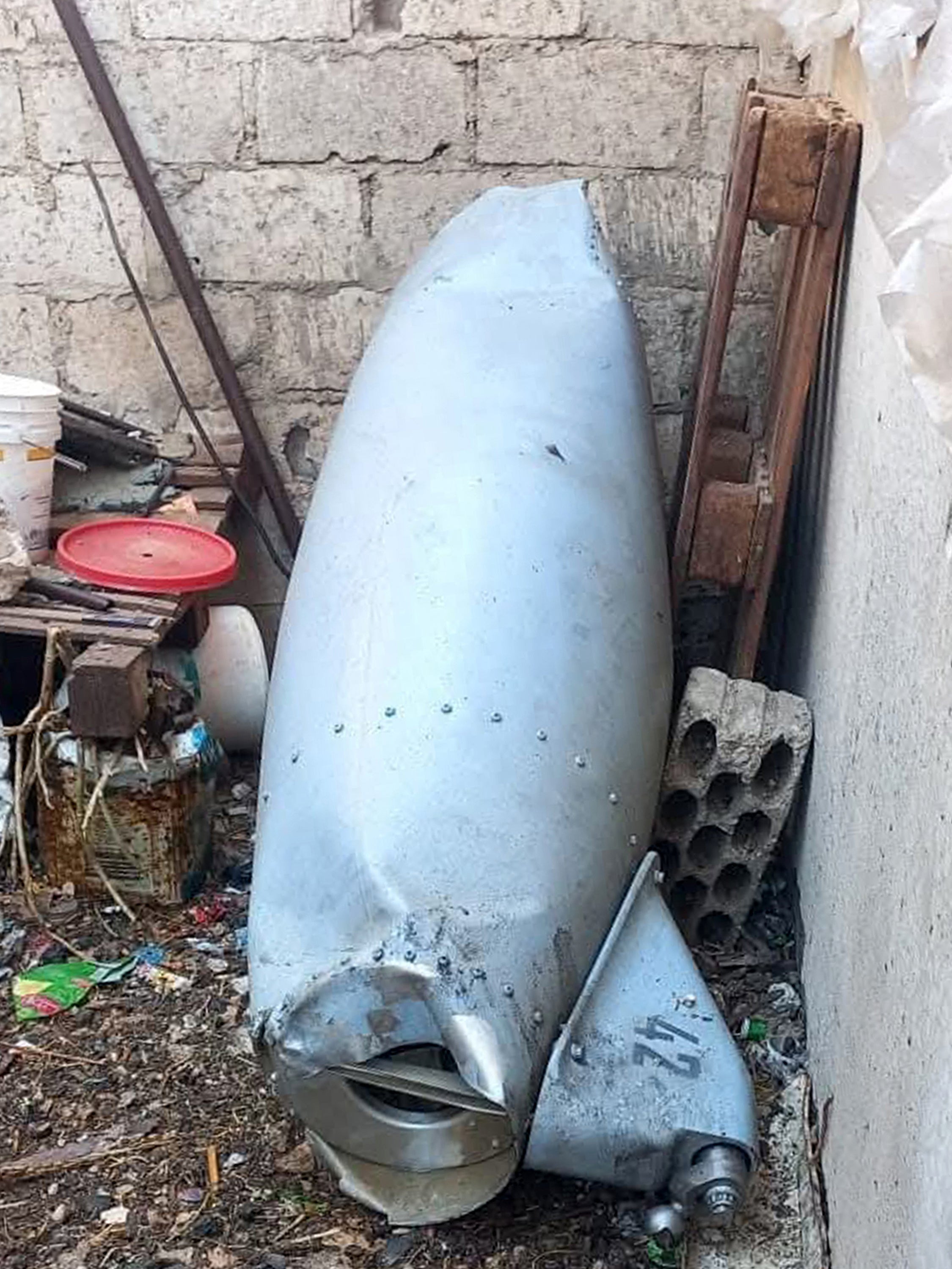The remains of an Iranian projectile that was headed for Israel after it fell in Syria’s southwestern Daraa province
