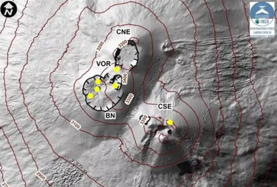 Etna has three major craters at its peak – the Voragine, South East, and North East
