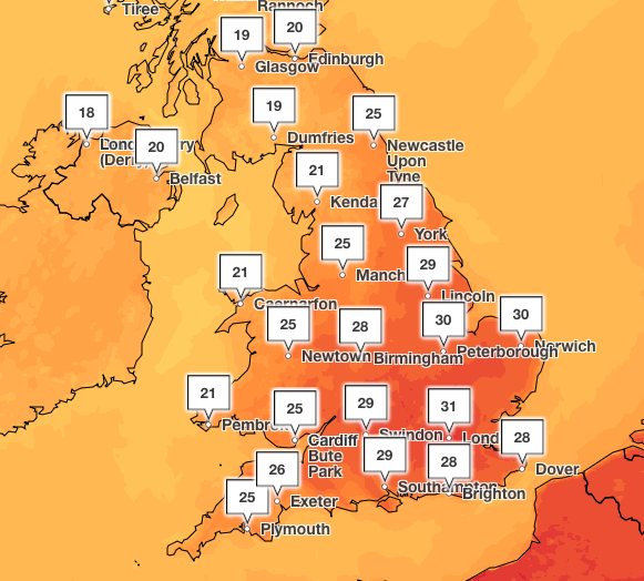 Met office weather forecast Monday 30 June