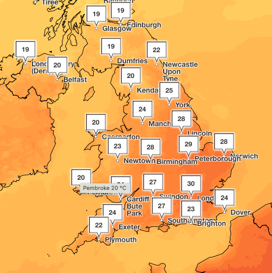 Met Office forecast Sunday 29 June