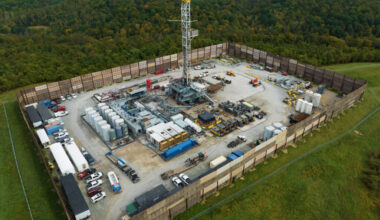 A fracking pad is seen in Westmoreland County, Pa., in October 2022. Credit: Ted Auch/FracTracker Alliance