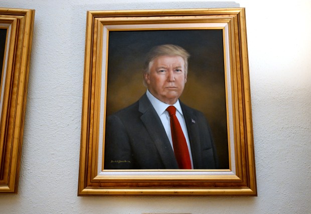 A portrait of president Donald Trump hangs on a wall in the rotunda on the third floor of the Colorado State Capitol in Denver on March 24, 2025. The portrait of Trump was painted by Sarah A. Boardman. Boardman painted Trump's portrait in 2019. (Photo by Helen H. Richardson/The Denver Post)