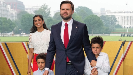 The Vance family stood with Donald and Melania Trump along the National Mall, where over 7,000 soldiers, tanks, military vehicles, bands, and fireworks were part of the celebration.(AFP)