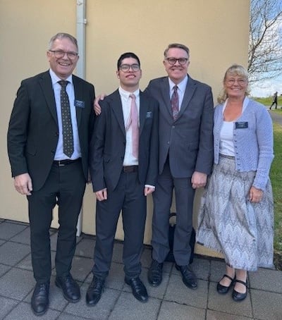 Elder Scott D. Whiting, president of the Europe north area, attends the setting apart of Elder Edwnur Alexander Enrique Ramos Silva on May 12, 2025 in Iceland. Elder Ramos Silva is the first ever young service missionary in Iceland.