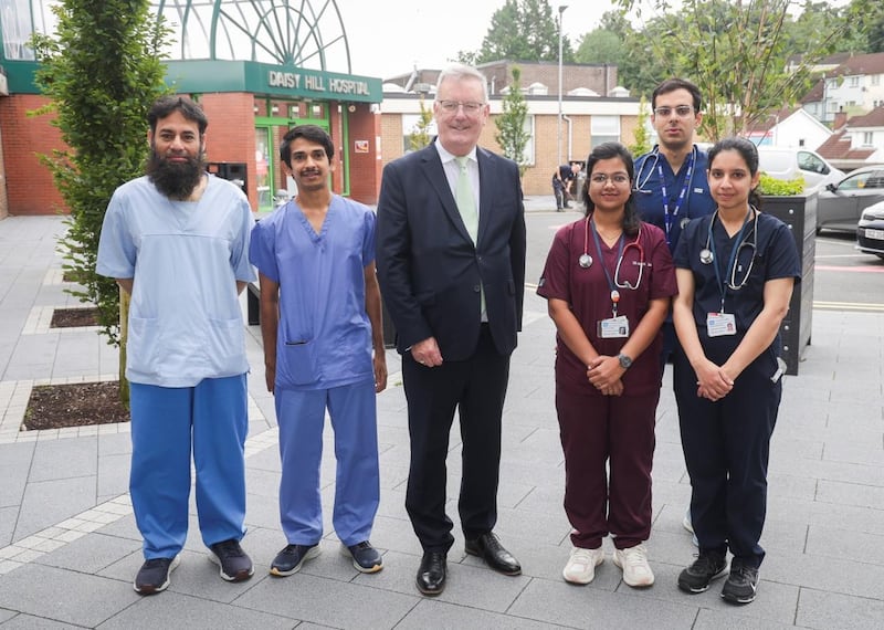 Health Minister Mike Nesbitt meeting with international recruited doctors at Daisy Hill Hospital in Newry last August.