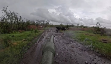 Ukrainian Leopard 2A4 of the 54th Separate Mechanized Brigade jams an enemy FPV drone with EW and withstands two hits to its armor in the Pokrovsk sector on another mission (the tank was not critically damaged and continues to operate). [Published 29.06.2025]