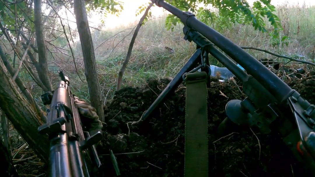 Ukrainian soldiers repel Russian infantry trying to creep up on their position with small arms fire. Outskirts of Robotyne, Zaporizhzhia Region, 2023 (Published on May 10, 2025)