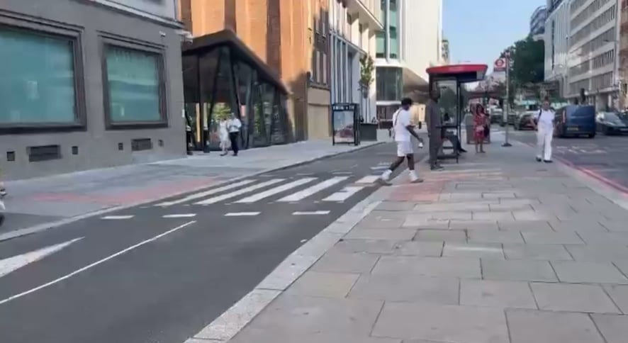 How on Earth are blind people expected to cross to the bus stop with reckless road users like these?