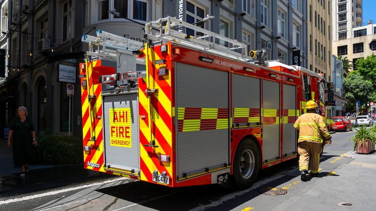 A firefighter and truck in Auckland City. (File image).
