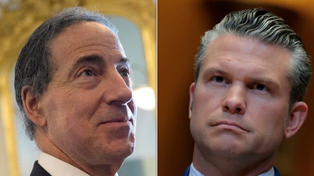Rep. Jamie Raskin, called Defense Secretary Pete Hegseth, right, a 