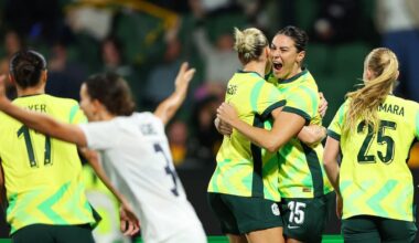 Matildas overcome Slovenia 3-0 at HBF Park in Joe Montemurro’s first match in charge