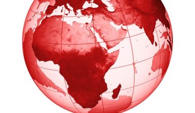 illustration of red and white globe