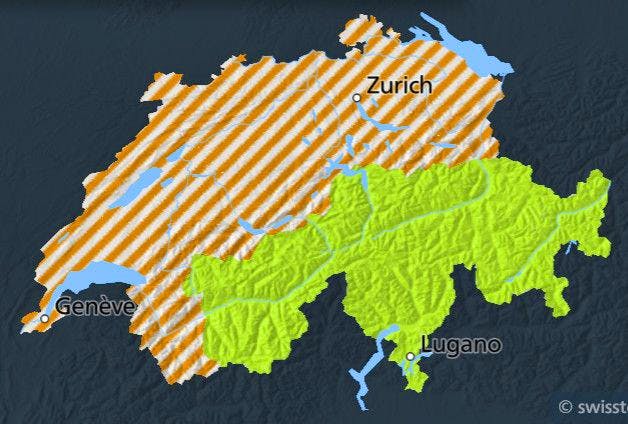 La majeure partie de la Suisse est concernée par le risque d'orages.