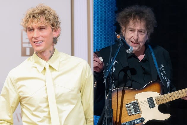 Machine Gun Kelly and Bob Dylan - Credit: Christopher Polk/Billboard; Gary Miller/Getty Images