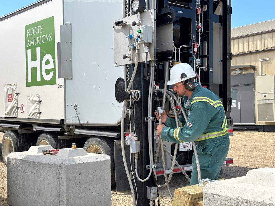 At the end of the process, helium is piped directly into specially-fitted transport trucks. It gets liquified in Colorado and Oklahoma, since Canada does not have a liquefier.