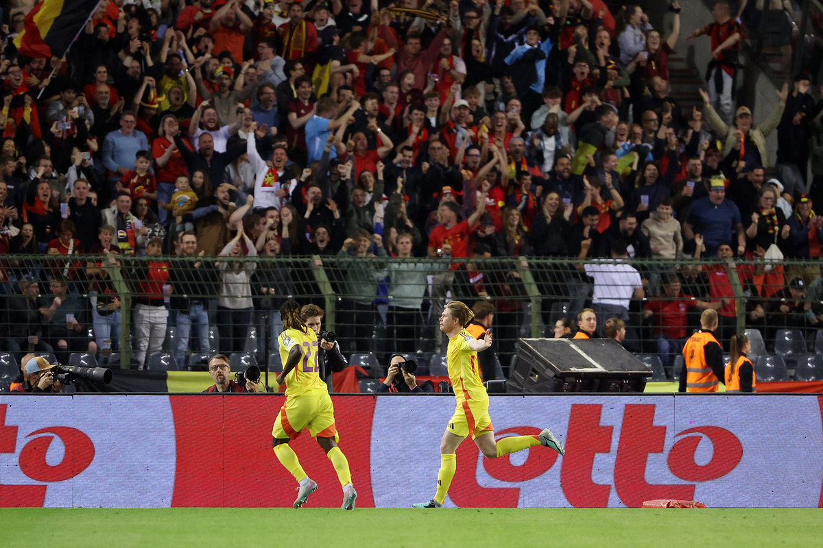 BRUSSELS, BELGIUM - JUNE 09: Kevin De Bruyne of Belgium celebrates scoring his team's fourth goal during the FIFA 2026 Qualifier between Belgium and Wales at King Baudouin Stadium on June 09, 2025 in Brussels, Belgium. (Photo by Omar Havana/Getty Images)
