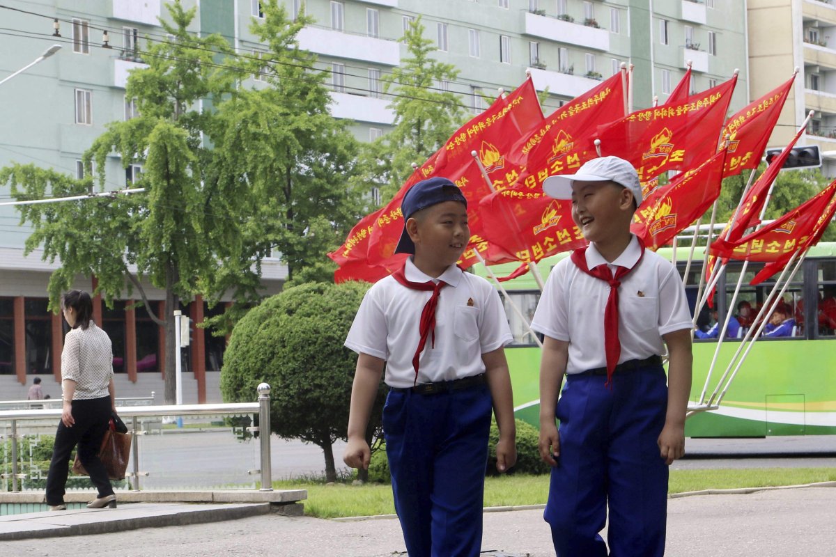 Boys Walk in North Korean Capital