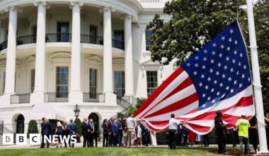 Trump installs enormous US flags at the White House