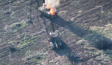Drone footage of the "Rubizh Brigade," the 4th Brigade of the National Guard of Ukraine's "Force of Freedom" battalion, repelling a Russian armored assault in the Siversk area. Donetsk Oblast.