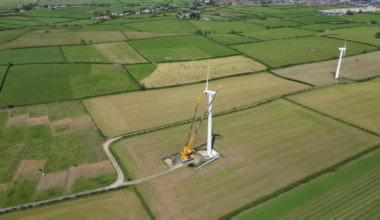 Wind Turbine blade being installed outside Millisle